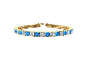 13 1/4 Carat Blue Topaz & Diamond Tennis Bracelet in 14K Yellow Gold (15.4 g), 9 Inches,  by SuperJeweler