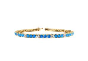 6 1/3 Carat Blue Topaz & Diamond Alternating Tennis Bracelet in 14K Yellow Gold (12.1 g), 9 Inches,  by SuperJeweler