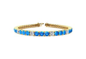 11 Carat Blue Topaz & Diamond Alternating Tennis Bracelet in 14K Yellow Gold (12 g), 7 Inches,  by SuperJeweler