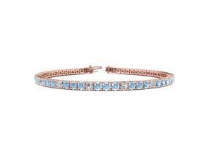 4 1/4 Carat Aquamarine & Diamond Graduated Tennis Bracelet in 14K Rose Gold (10.1 g), 7.5 Inches,  by SuperJeweler