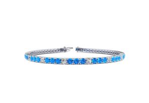4 1/3 Carat Blue Topaz & Diamond Alternating Tennis Bracelet in 14K White Gold (8.1 g), , 6 Inch by SuperJeweler