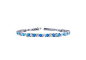 6 Carat Blue Topaz & Diamond Tennis Bracelet in 14K White Gold (12.1 g), 9 Inches,  by SuperJeweler