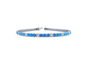 3 3/4 Carat Blue Topaz & Diamond Alternating Tennis Bracelet in 14K White Gold (9.3 g), 7 Inches,  by SuperJeweler