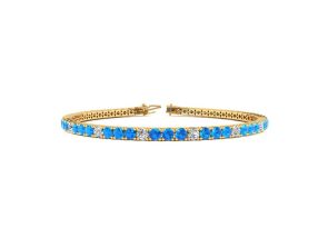 4 1/2 Carat Blue Topaz & Diamond Alternating Tennis Bracelet in 14K Yellow Gold (11.3 g), 8.5 Inches,  by SuperJeweler