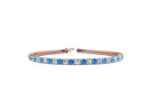 5 Carat Blue Topaz & Diamond Tennis Bracelet in 14K Rose Gold (10.7 g), 8 Inches,  by SuperJeweler
