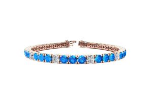 10 1/4 Carat Blue Topaz & Diamond Alternating Tennis Bracelet in 14K Rose Gold (11.1 g), 6 1/2 Inches,  by SuperJeweler