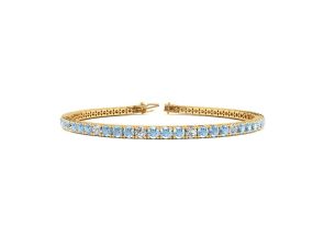 2 3/4 Carat Aquamarine & Diamond Alternating Tennis Bracelet in 14K Yellow Gold (10 g), 7.5 Inches,  by SuperJeweler