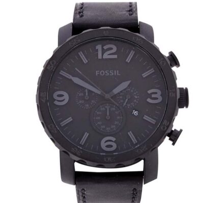 Čierne pánske hodinky s koženým remienkom Fossil