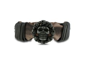 Men’s Skull Leather Bracelet, 8 Inch by Passiana