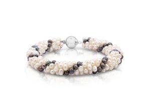 Freshwater Cultured White & Peacock Pearl Cluster Bracelet w/ 925-Sterling Silver Clasp, 7 Inches by SuperJeweler