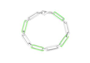 Sterling Silver & Green Enamel Paperclip Chain Bracelet, 7 Inches by SuperJeweler