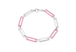 Sterling Silver & Pink Enamel Paperclip Chain Bracelet, 7 Inches by SuperJeweler