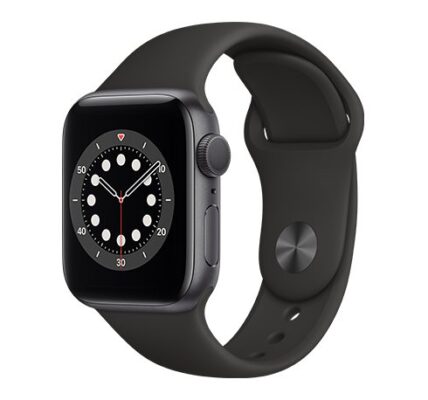 Apple Watch Series 6 GPS, 40mm Space Gray Aluminium Case with Black Sport Band – Regular