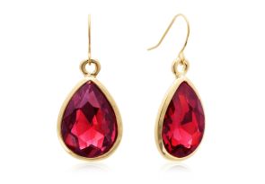 18 Carat Pear Shape Ruby Red Crystal Earrings, Gold Overlay by Adoriana