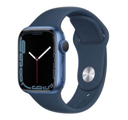 Apple Watch Series 7 GPS, 45mm Blue Aluminium Case with Abyss Blue Sport Band – Regular MKN83VR/A