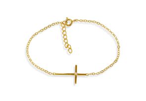 Sideways Cross Gold-Plated Single Cubic Zirconia Bracelet in Sterling Silver, 7 Inches by SuperJeweler