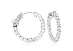 1 Carat Crystal Hoop Earrings in Sterling Silver, 3/4 Inch by SuperJeweler