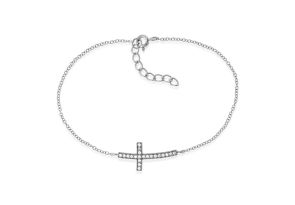 Sideways Cross Micro Pave Cubic Zirconia Bracelet in Sterling Silver, 7 Inches by SuperJeweler