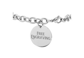 Ladies Dangling Circle Tag Bracelet in Stainless Steel, w/ Free Custom Engraving, 7 Inch by SuperJeweler