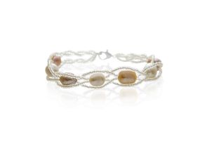 8mm Freshwater Cultured Pearl & Braided Bead Bracelet, 7 Inch in Sterling Silver by SuperJeweler