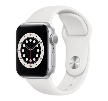 Apple Watch Series 6 GPS, 44mm Silver Aluminium Case with White Sport Band – Regular M00D3VR/A