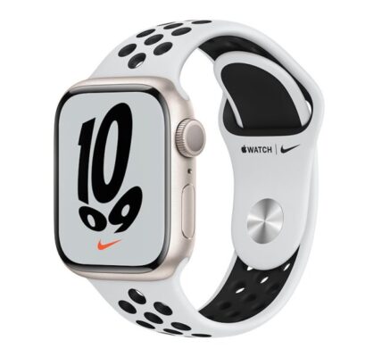 Apple Watch Nike Series 7 GPS, 41mm Starlight Aluminium Case with Pure Platinum/Black Nike Sport Band – Regular MKN33VR/A