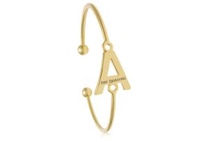 FREE ENGRAVING „A“ Initial Bangle Bracelet in Yellow Gold, 7 Inch by SuperJeweler