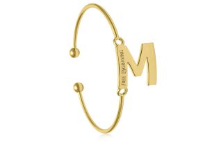 FREE ENGRAVING „M“ Initial Bangle Bracelet in Yellow Gold, 7 Inch by SuperJeweler