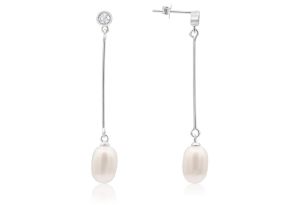 Freshwater Cultured Pearl & Crystal Drop Earrings in Sterling Silver, 1 3/4 Inches by SuperJeweler