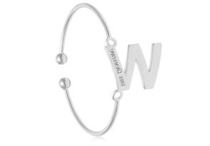„W“ Initial Bangle Bracelet in Silver Tone, 7 Inch by SuperJeweler