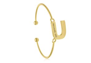 FREE ENGRAVING „U“ Initial Bangle Bracelet in Yellow Gold, 7 Inch by SuperJeweler