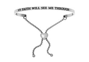 Silver „MY FAITH WILL SEE ME THROUGH“ Adjustable Bracelet, 7 Inch by SuperJeweler