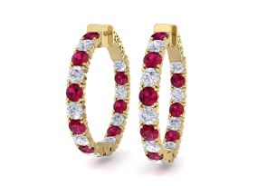 7 Carat Ruby & Diamond Hoop Earrings in 14K Yellow Gold (10 g), 1.25 Inch,  by SuperJeweler