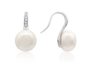 Freshwater Cultured Button Pearl & Crystal Drop Earrings in Sterling Silver by SuperJeweler