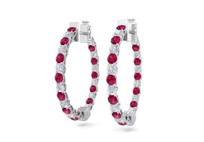 3 Carat Ruby & Diamond Hoop Earrings in 14K White Gold (7 g), 3/4 Inch,  by SuperJeweler