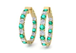 7 Carat Emerald Cut & Diamond Hoop Earrings in 14K Yellow Gold (10 g), 1.25 Inch,  by SuperJeweler