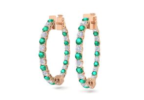 3 Carat Emerald Cut & Diamond Hoop Earrings in 14K Rose Gold (7 g), 3/4 Inch,  by SuperJeweler