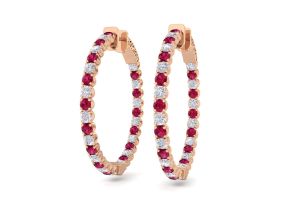 5 Carat Ruby & Diamond Hoop Earrings in 14K Rose Gold (14 g), 1.25 Inch,  by SuperJeweler