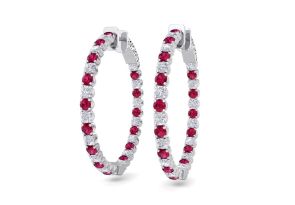 5 Carat Ruby & Diamond Hoop Earrings in 14K White Gold (14 g), 1.25 Inch,  by SuperJeweler