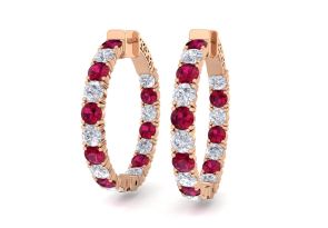 7 Carat Ruby & Diamond Hoop Earrings in 14K Rose Gold (10 g), 1.25 Inch,  by SuperJeweler