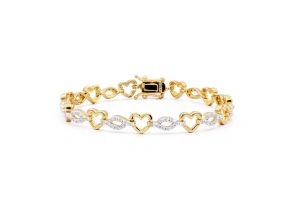 110 Natural Diamond Heart Bracelet in 14K Yellow Gold Overlay, 7 Inchesverlay,  by SuperJeweler