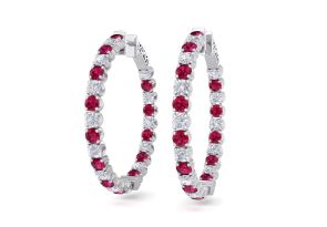 5 Carat Ruby & Diamond Hoop Earrings in 14K White Gold (14 g), 1.5 Inches,  by SuperJeweler
