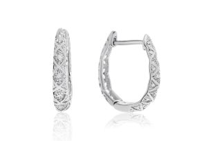 Delicately Embellished Diamond Hoop Earrings, Silver Overlay, 3/4 Inch,  by SuperJeweler