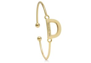 FREE ENGRAVING „D“ Initial Bangle Bracelet in Yellow Gold, 7 Inch by SuperJeweler