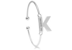 „K“ Initial Bangle Bracelet in Silver Tone, 7 Inch by SuperJeweler