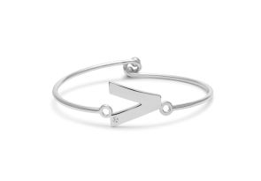 „V“ Initial Bangle Bracelet w/ Cubic Zirconia Accent, 7 Inch by SuperJeweler