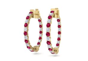 3 Carat Ruby & Diamond Hoop Earrings in 14K Yellow Gold (7 g), 3/4 Inch,  by SuperJeweler