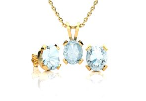 3 Carat Oval Shape Aquamarine Necklace & Earring Set in 14K Yellow Gold Over Sterling Silver by SuperJeweler