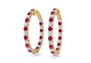 5 Carat Ruby & Diamond Hoop Earrings in 14K Yellow Gold (14 g), 1.5 Inches,  by SuperJeweler