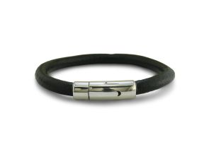 Black Leather Bracelet w/ Stainless Steel Lock, 8.5 Inches by SuperJeweler